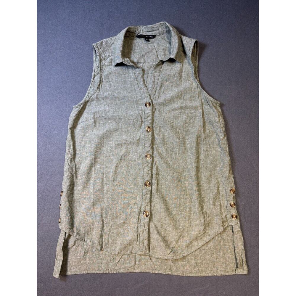 Zac & Rachel Size L chambray look Sleeveless Button-up Top Tunic Shirt Collared